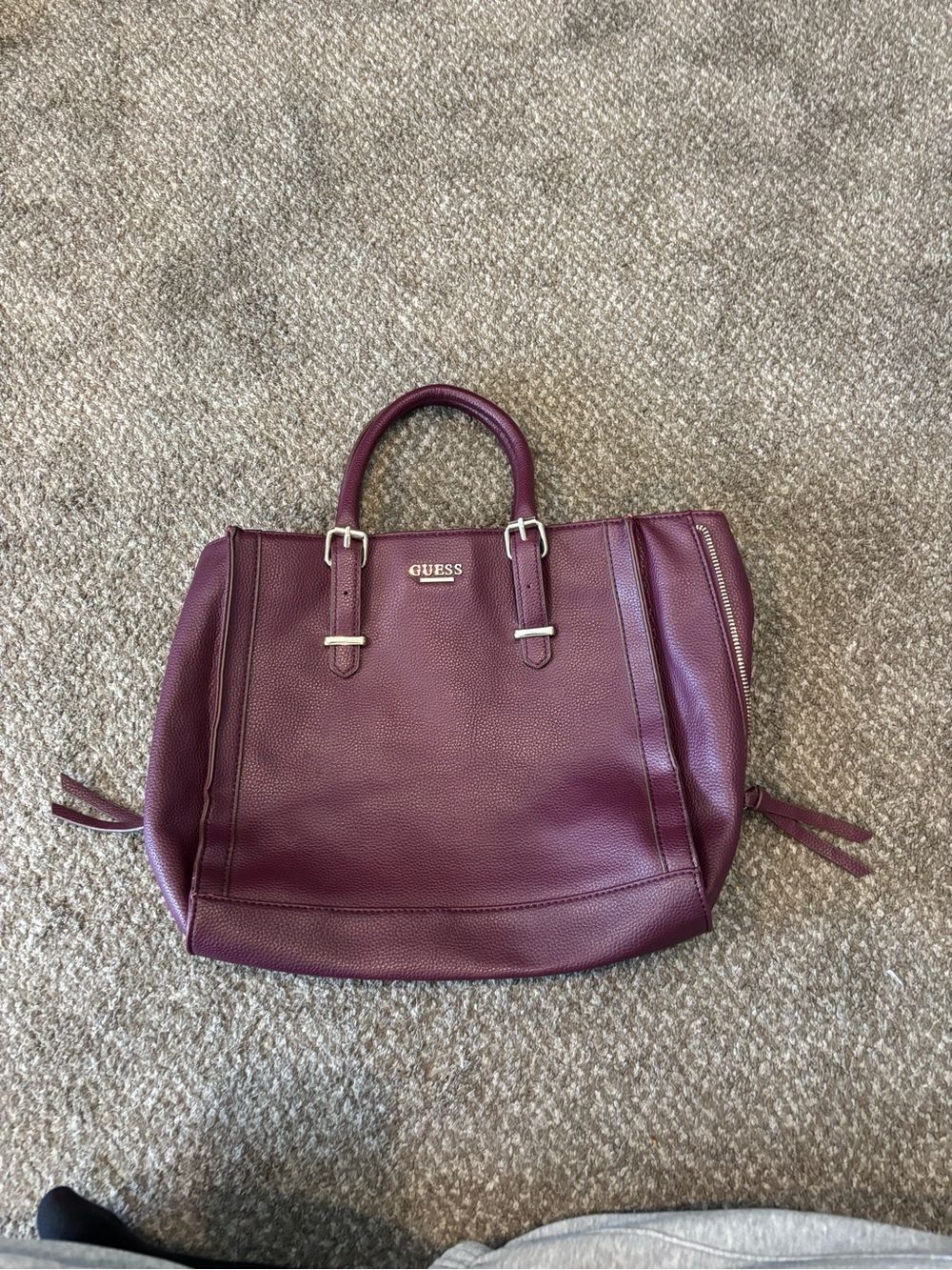 Guess Pebbled Plum Satchel with Silver Hardware
